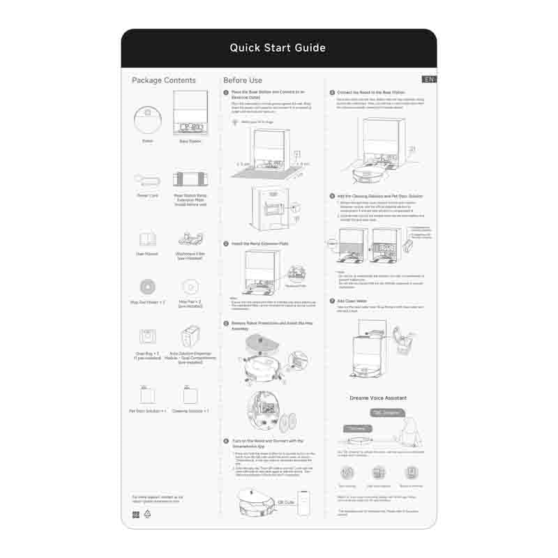 Ilustrowana instrukcja szybkiego startu dla robota sprzątającego Dreame X60